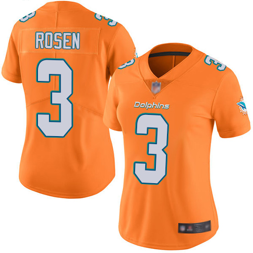 Nike Miami Dolphins 3 Josh Rosen Orange Women Stitched NFL Limited Rush Jersey